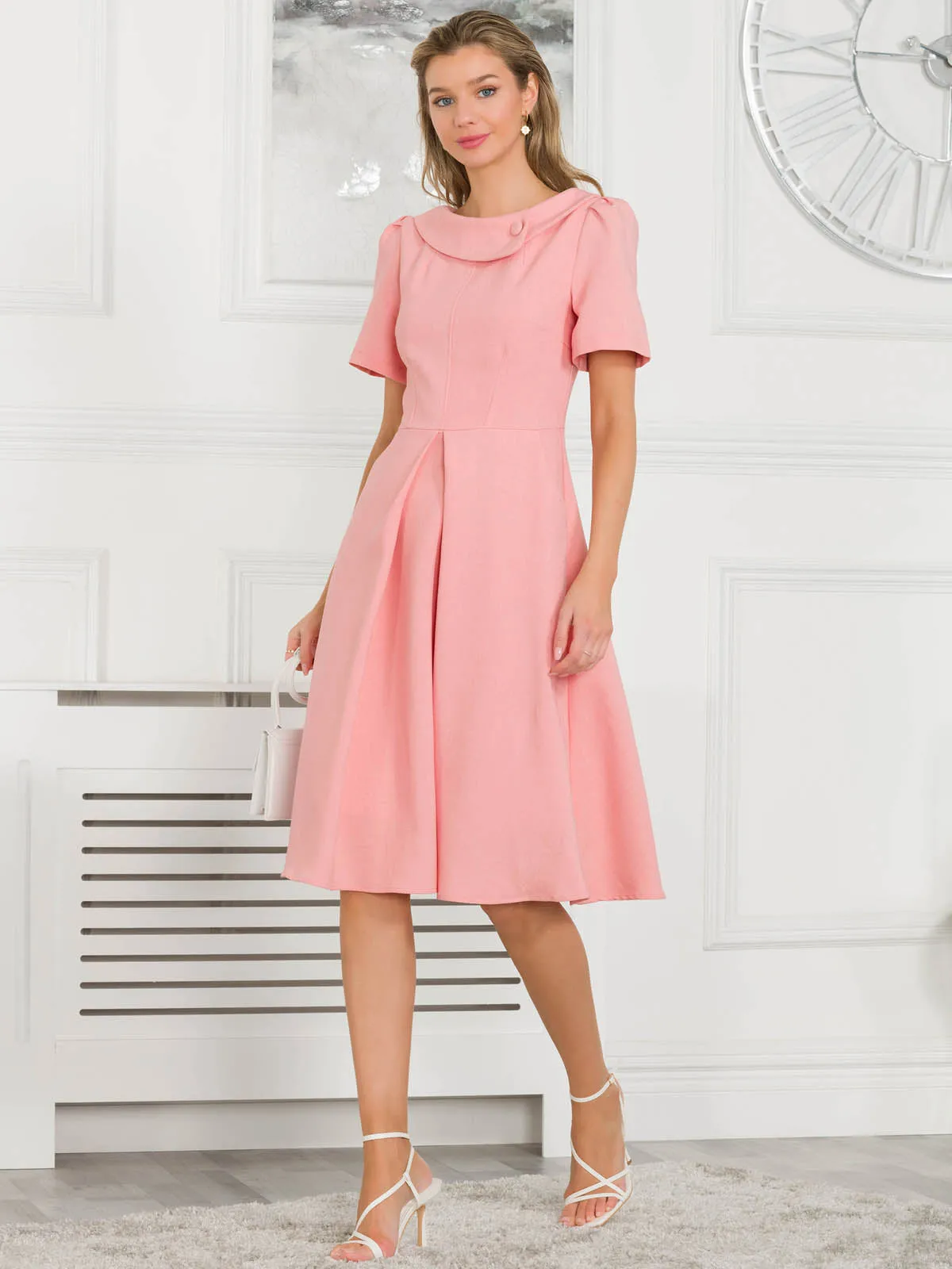 Jolie Moi Valery Button Collar Dress, Rose Mist