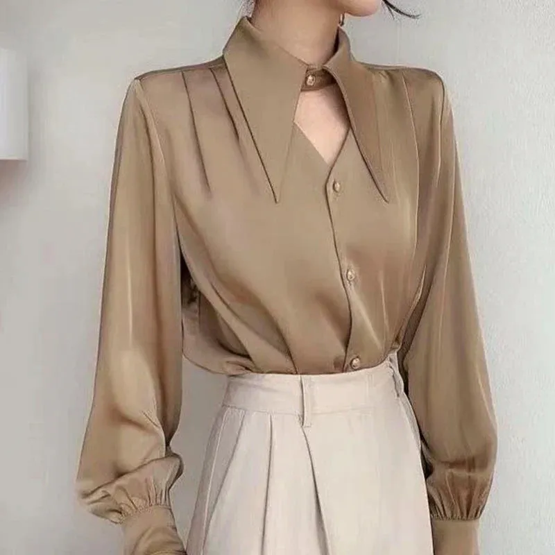 Long French Soft Elegant Simple Hollow Out Blouse