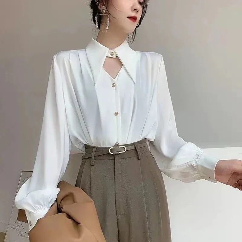 Long French Soft Elegant Simple Hollow Out Blouse