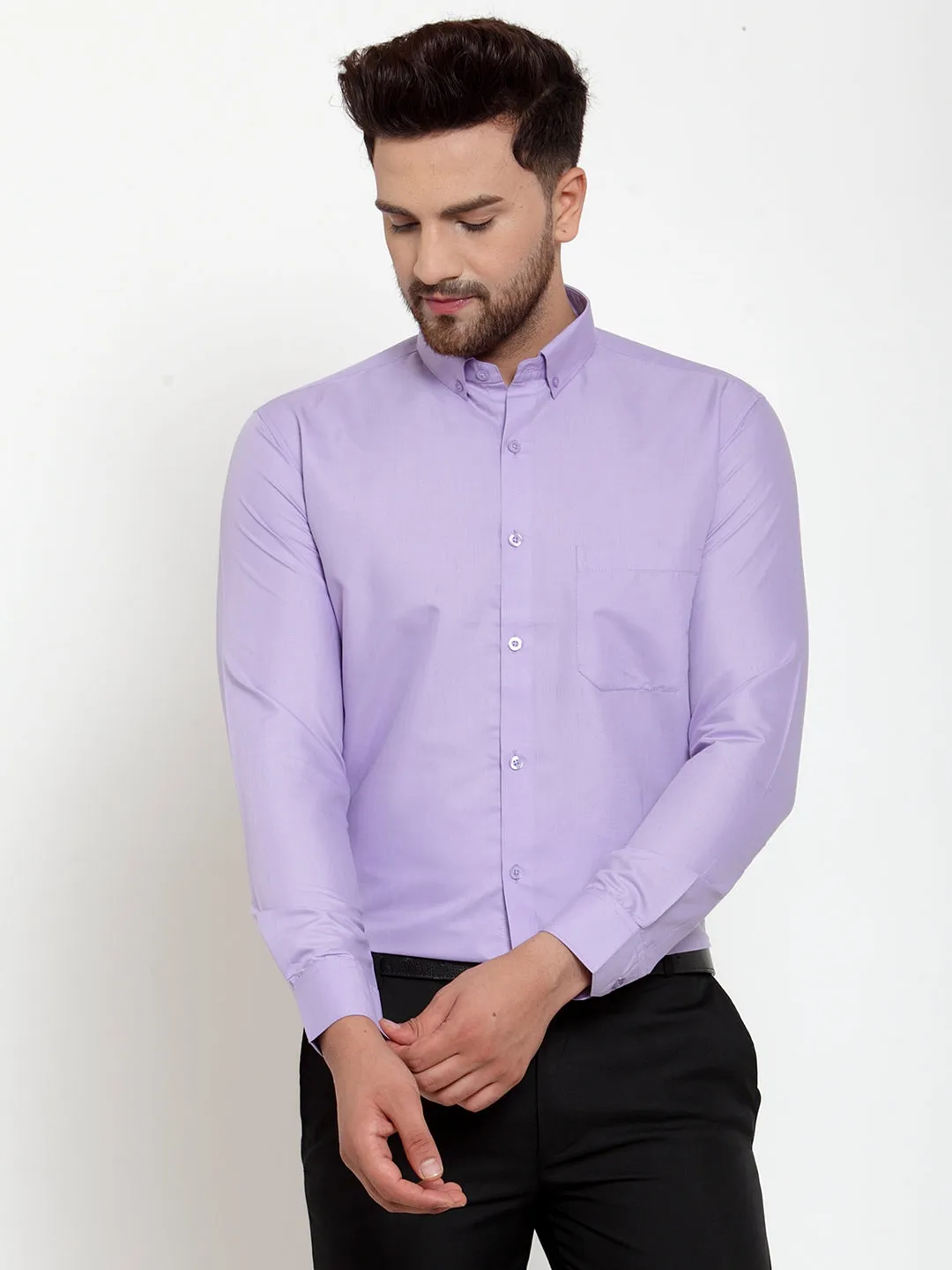 Men's Purple Cotton Solid Button Down Formal Shirts ( SF 713Light-Purple ) - Jainish