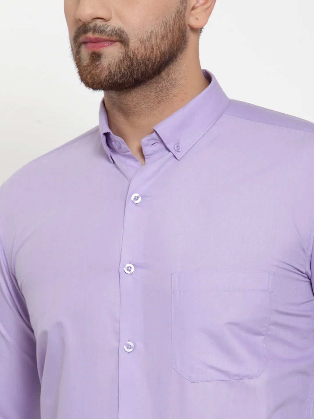 Men's Purple Cotton Solid Button Down Formal Shirts ( SF 713Light-Purple ) - Jainish