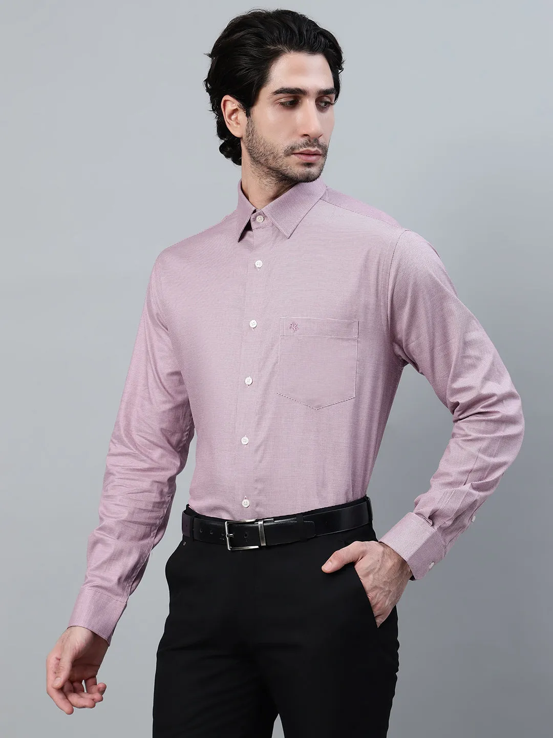 Men's Red Self Design Full Sleeve Formal Shirt