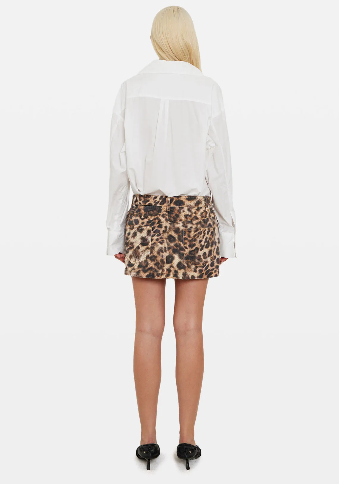 MEOW DENIM MICRO SKIRT LEOPARD