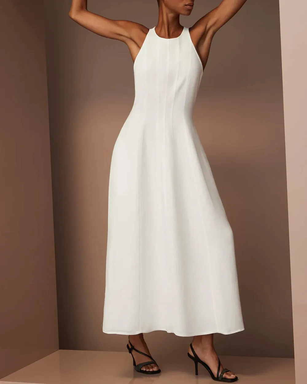 Natural Linen Structured Maxi Dress