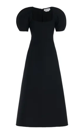 Niahm Midi Dress in Black Wool Silk Cady