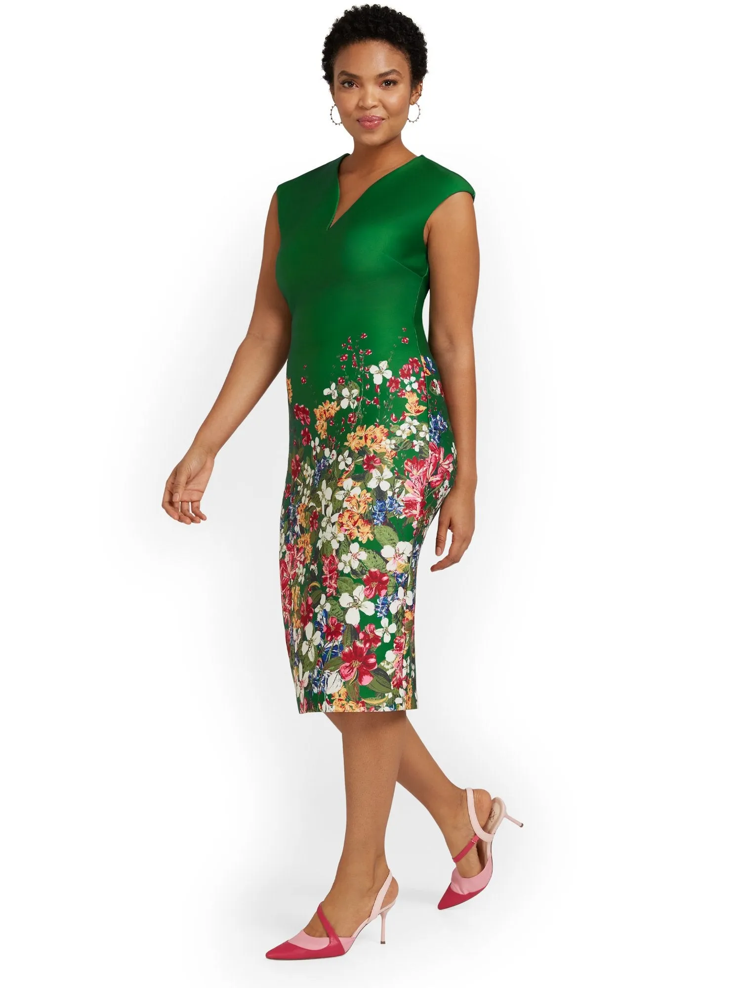 Petite Floral-Print V-Neck Sheath Dress