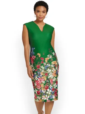 Petite Floral-Print V-Neck Sheath Dress