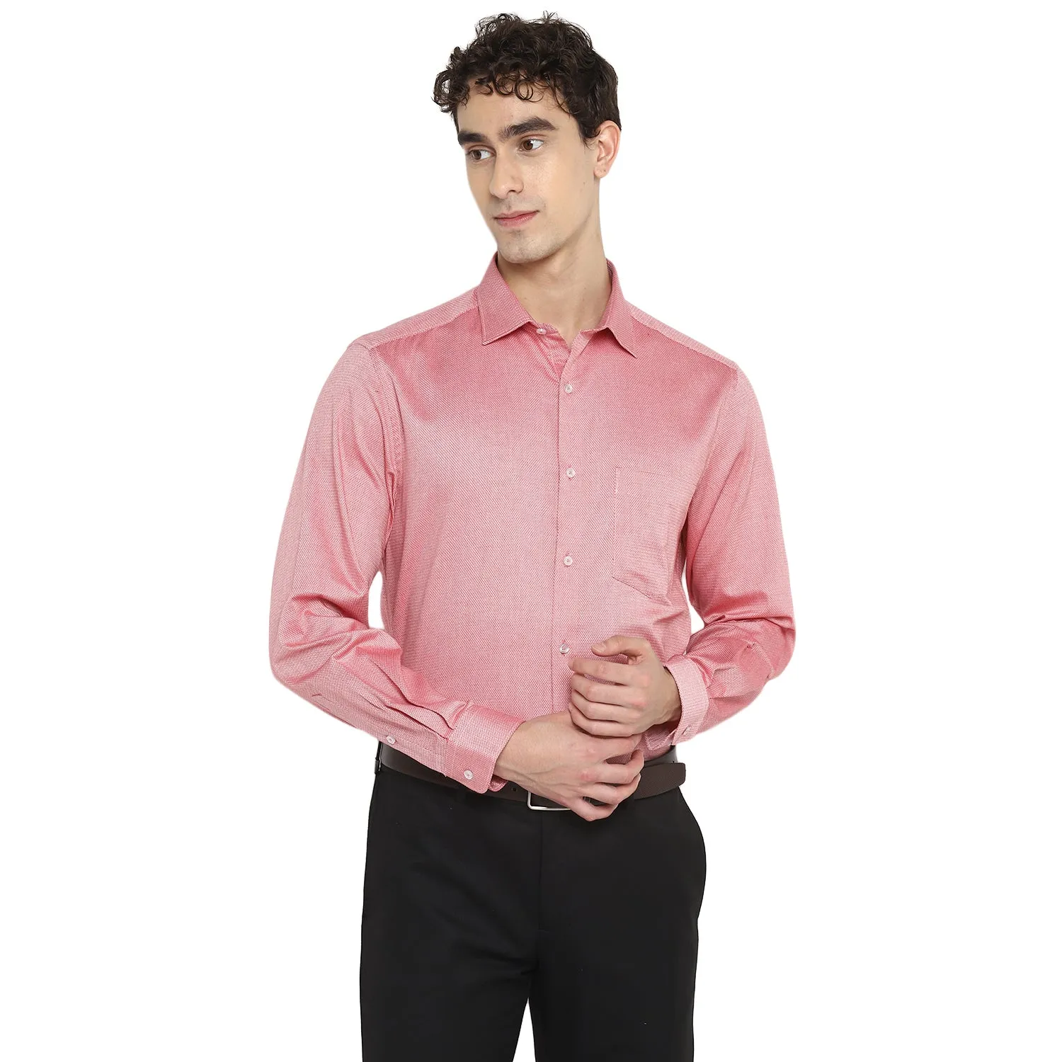 Red Cotton Self Design Regular Fit Shirts