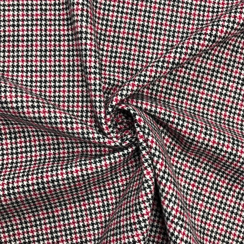 Red Dogtooth Check Wool Blend Fabric