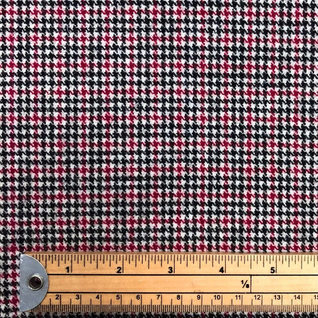 Red Dogtooth Check Wool Blend Fabric