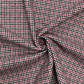 Red Dogtooth Check Wool Blend Fabric