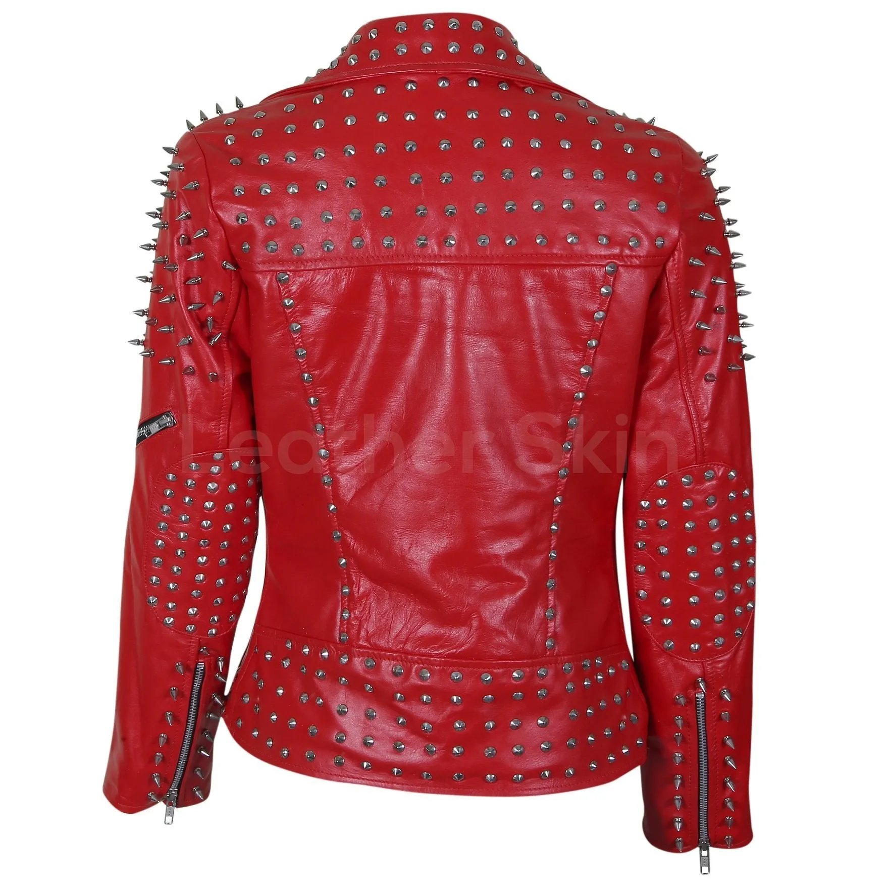 Red Leather Jacket with Cone and Tree Spike Studs