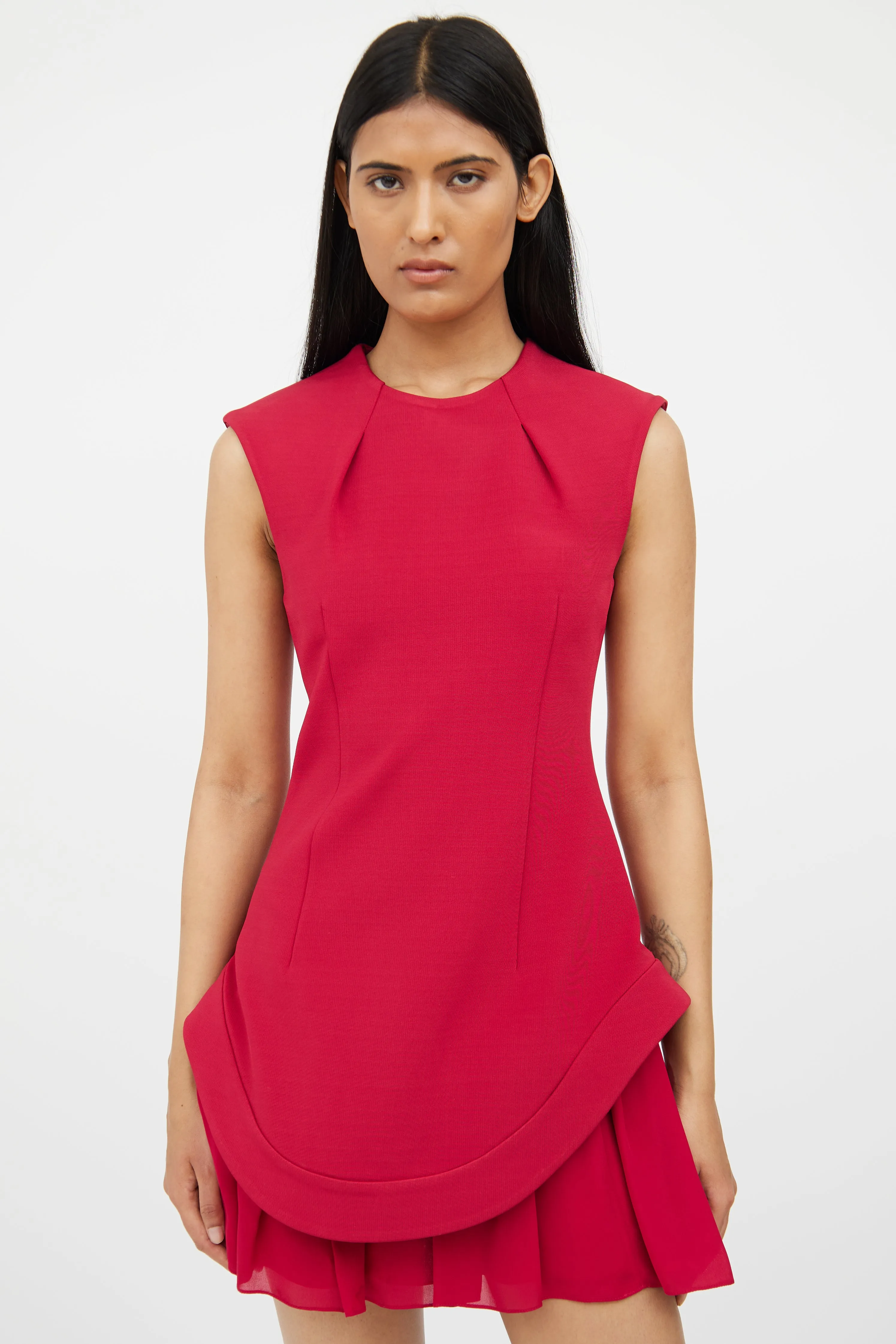 Red Structured & Pleat Dress