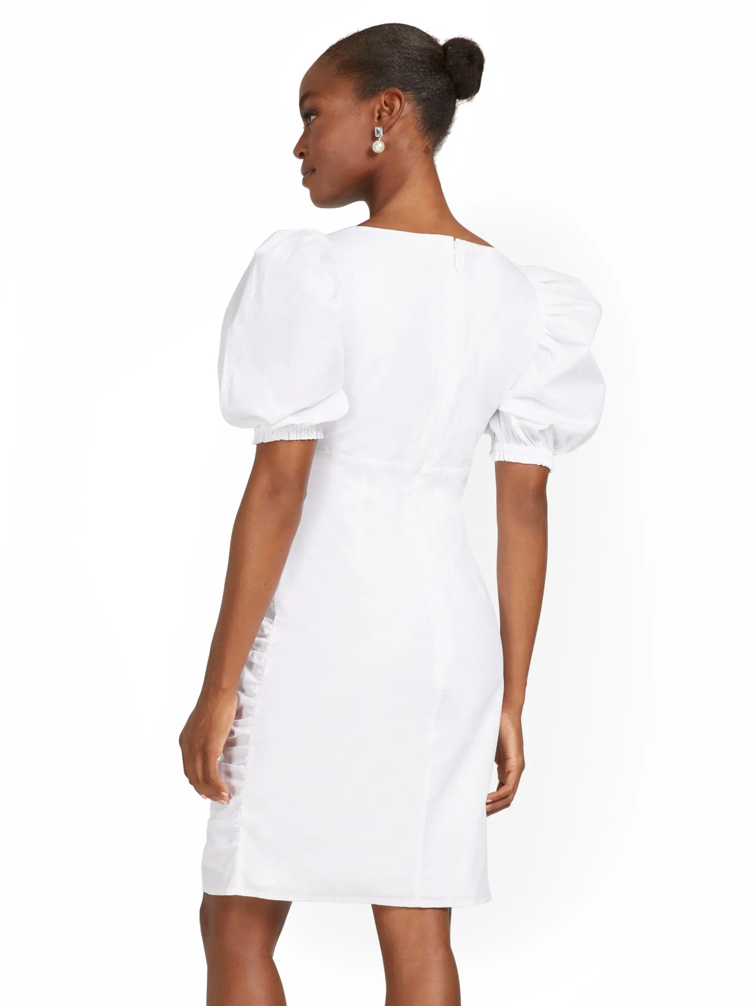 Ruched Puff-Sleeve Dress