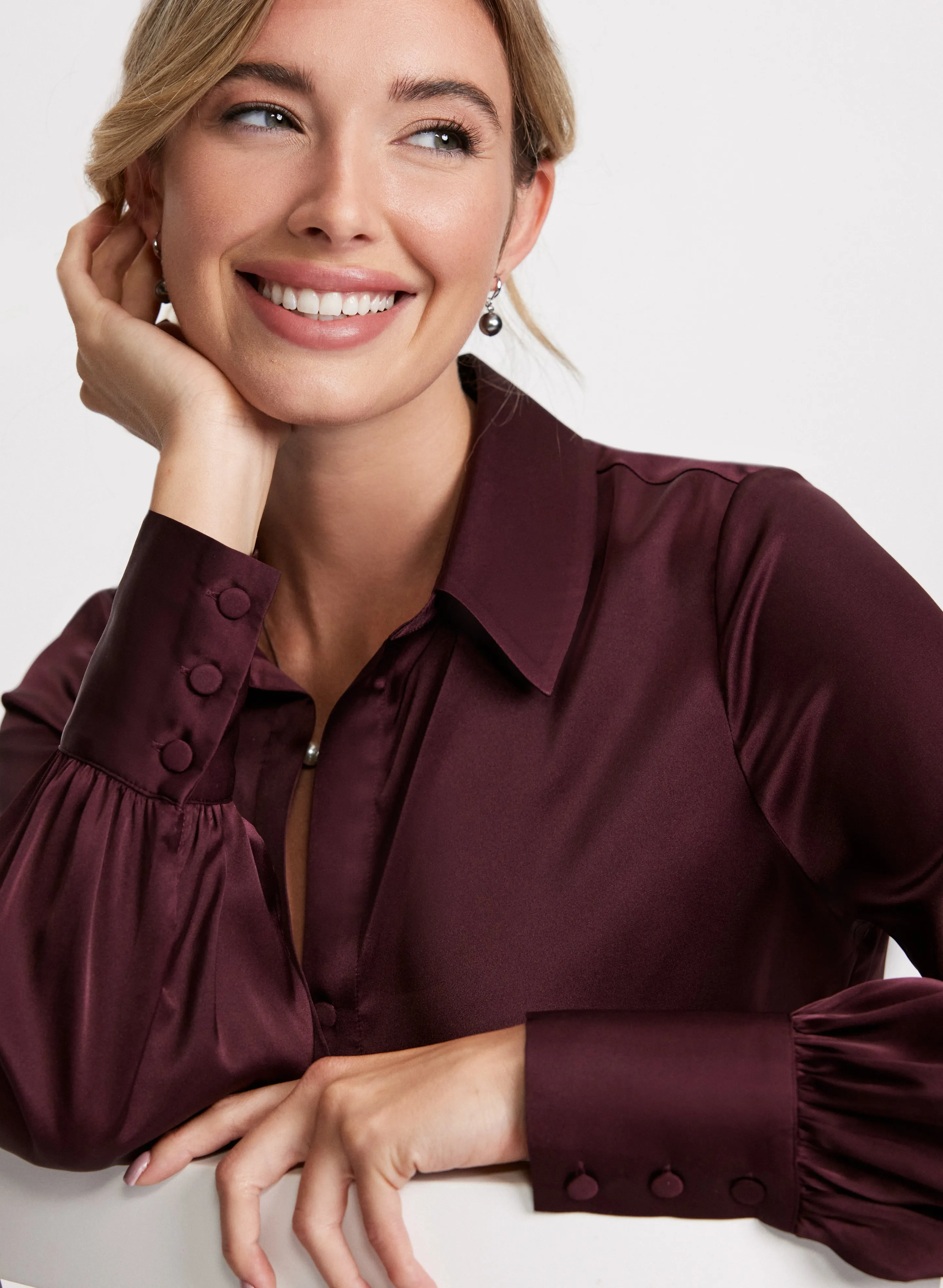 Satin Button Down Blouse