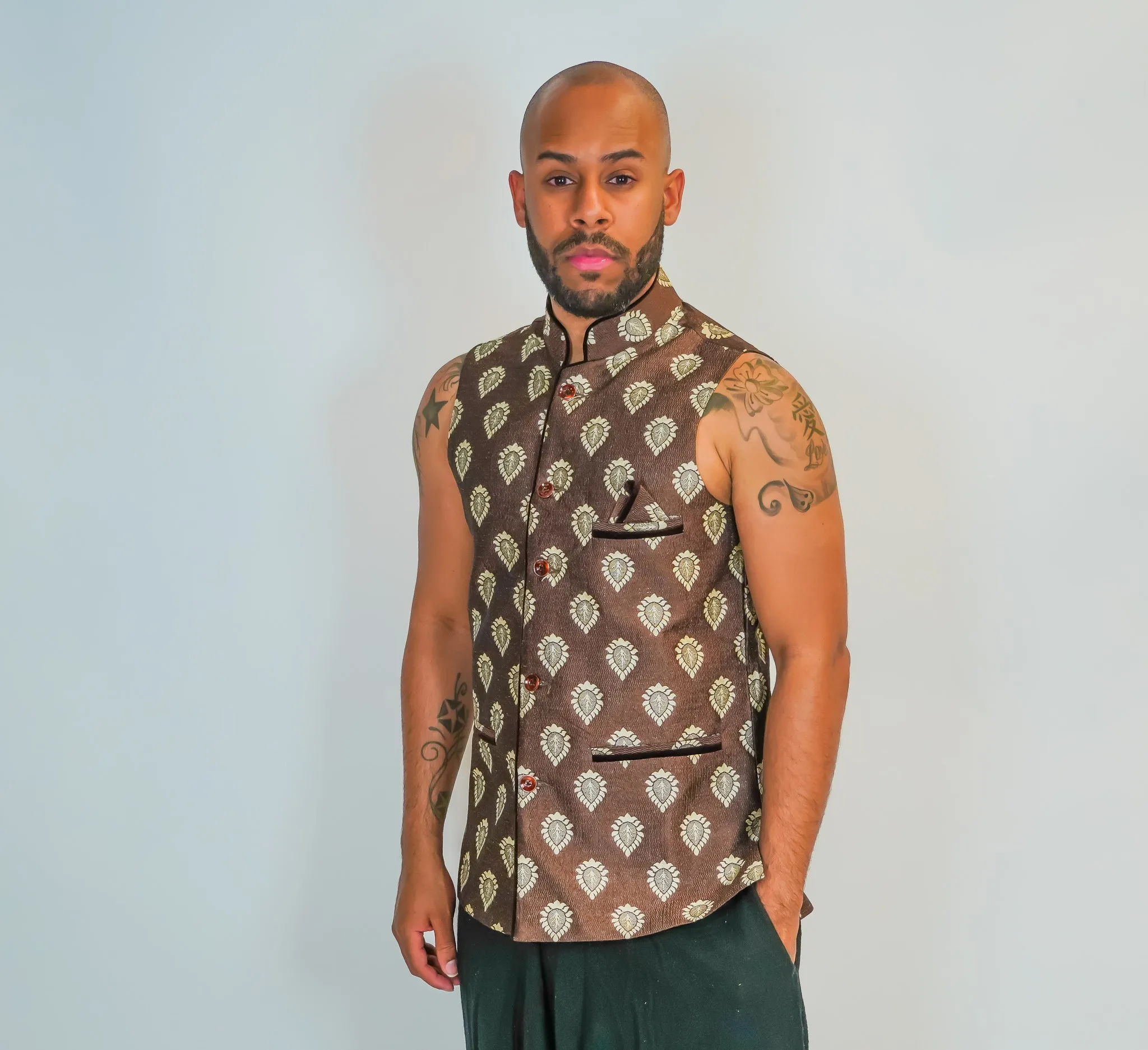 Silk Light Brown Brocade Vest