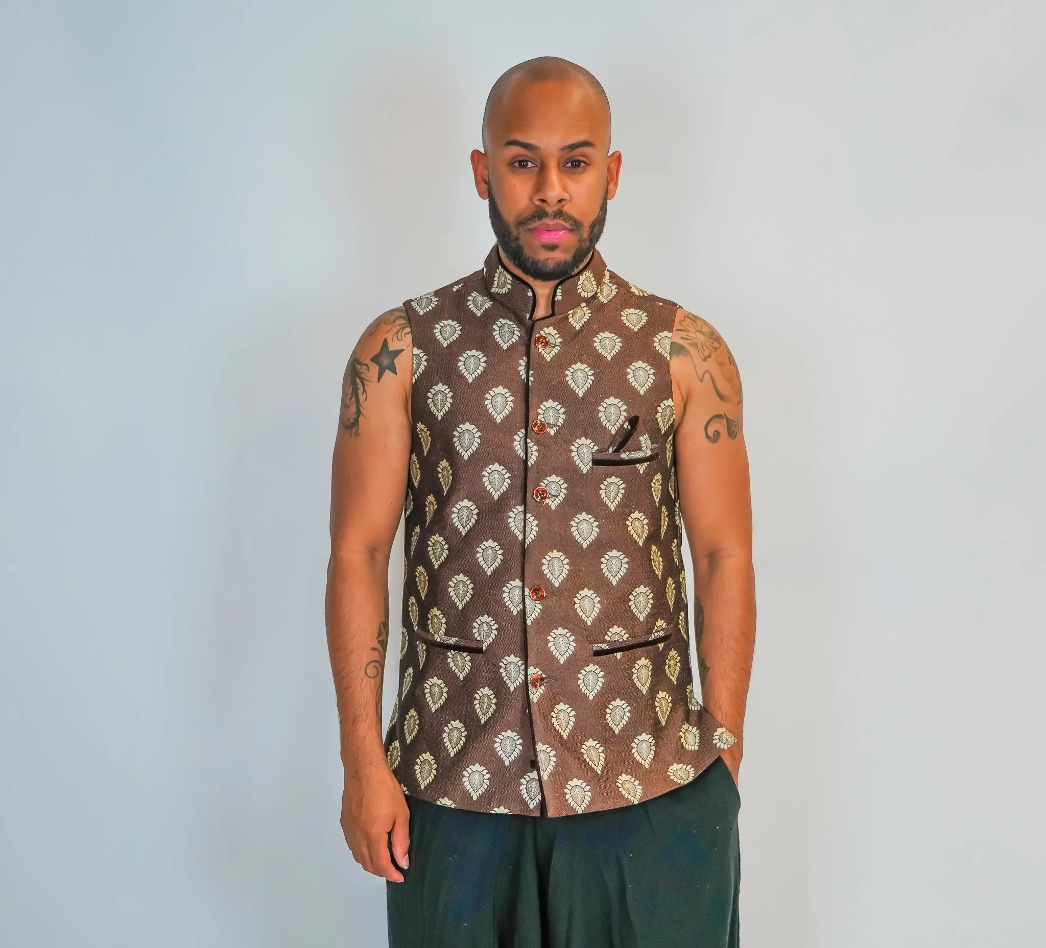 Silk Light Brown Brocade Vest