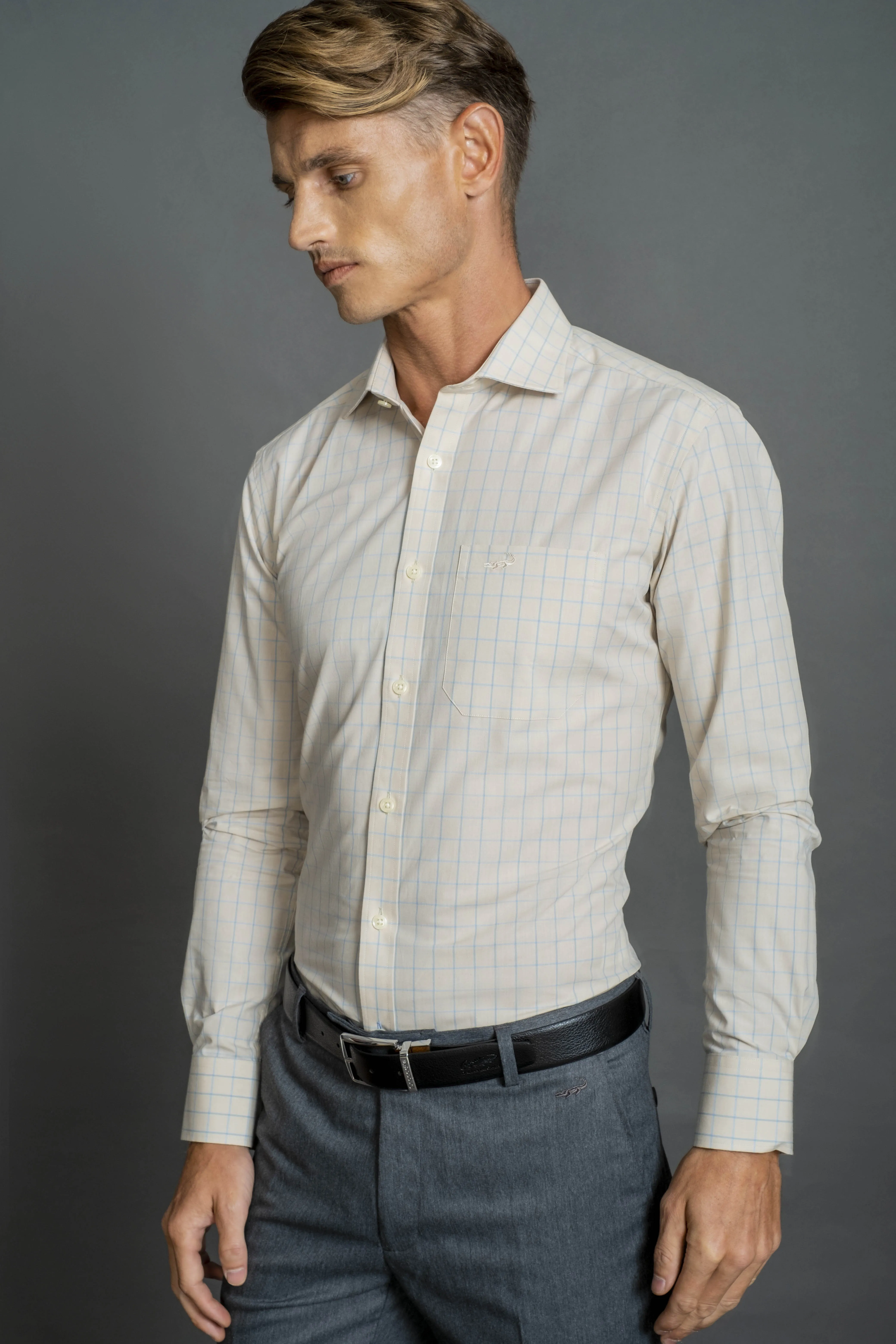 Slim Fit Long sleeves-Formal Shirts-Creme Brulee