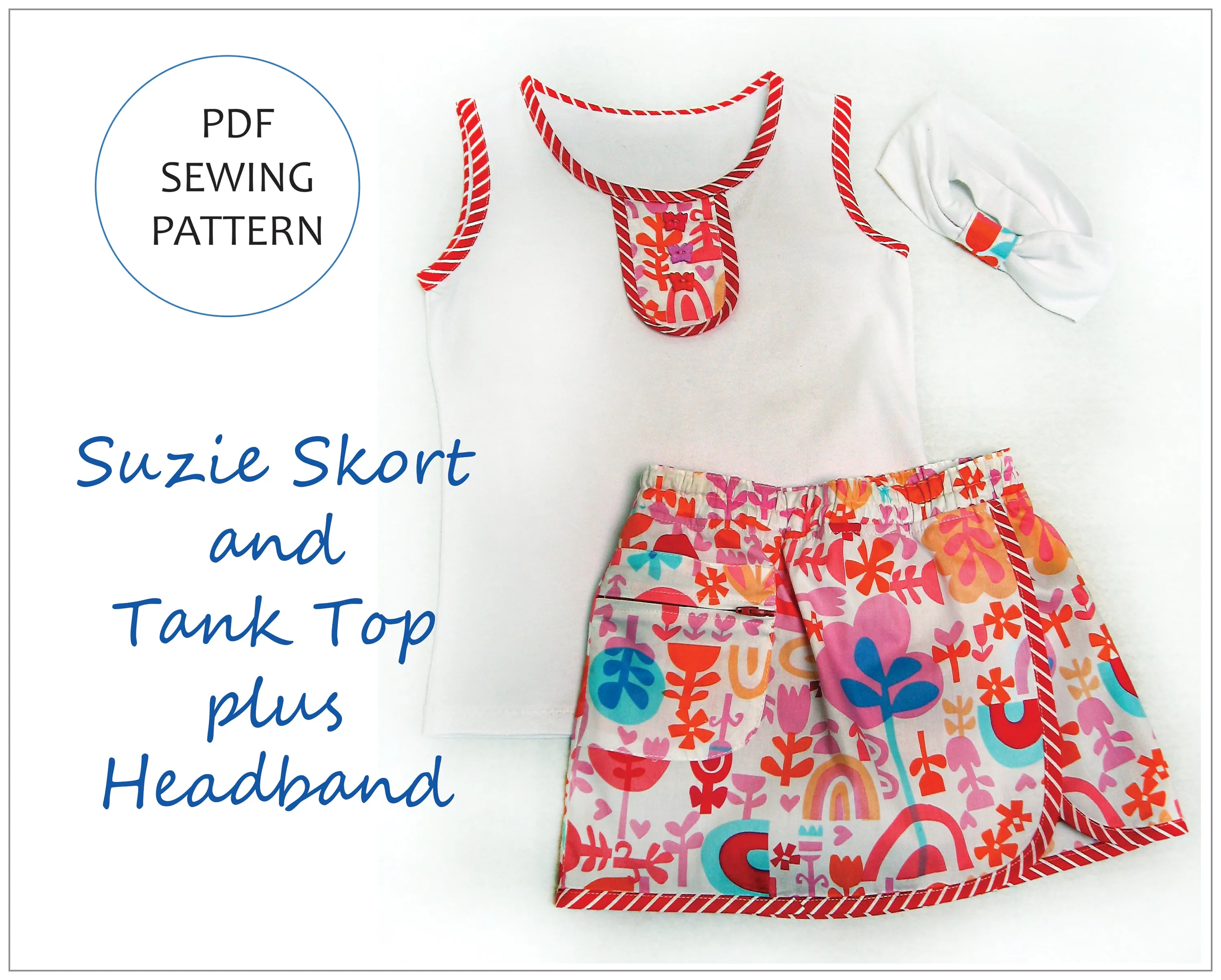 Suzie Skort pdf sewing pattern for girls skort/shorts sizes 2 to 14 years, 2 overskirt styles