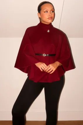 WINE BELTED CAPE COAT