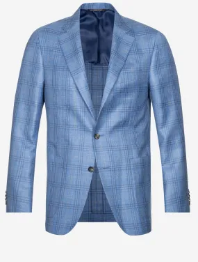 Wool Silk And Linen Check Jacket Muted Blue