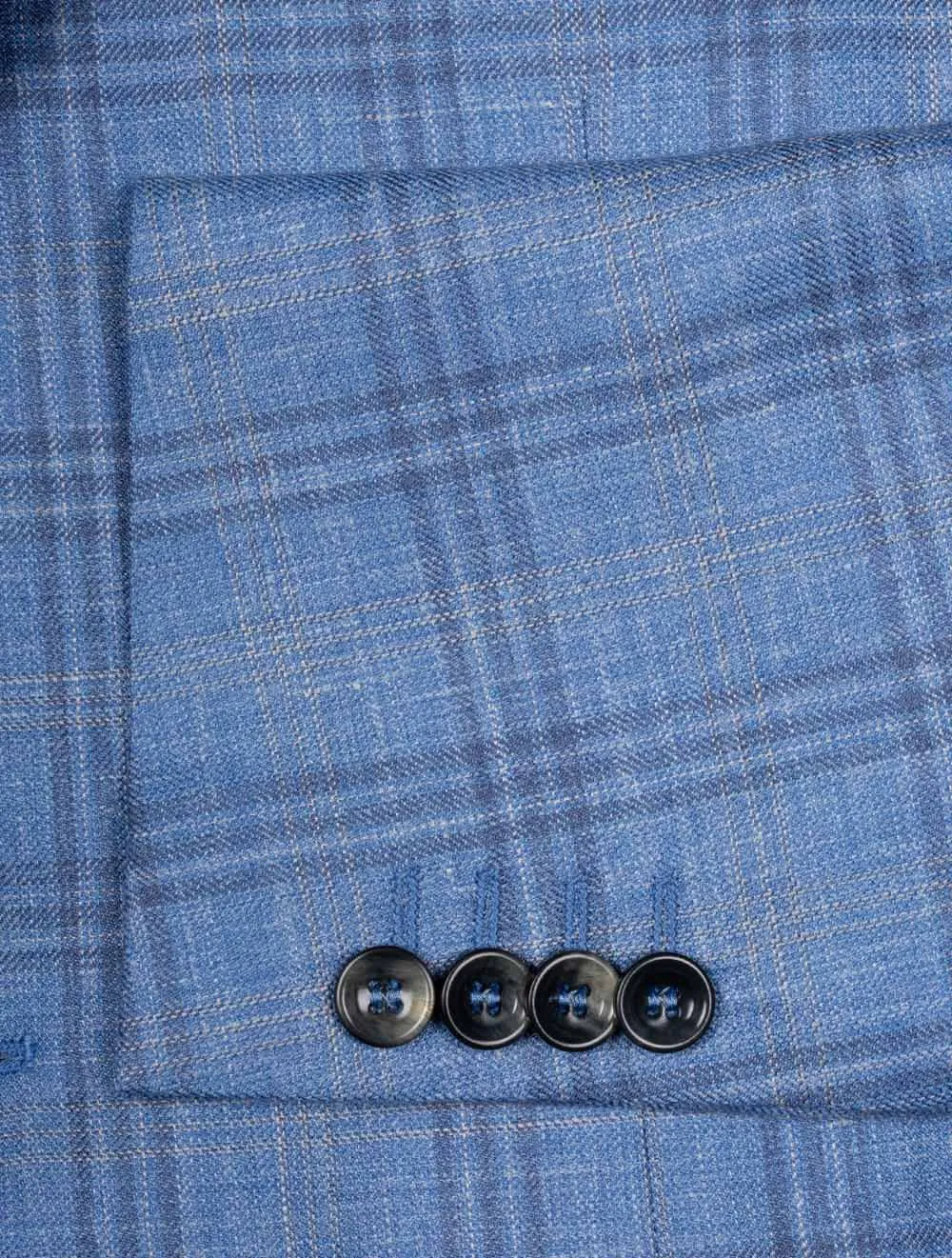 Wool Silk And Linen Check Jacket Muted Blue