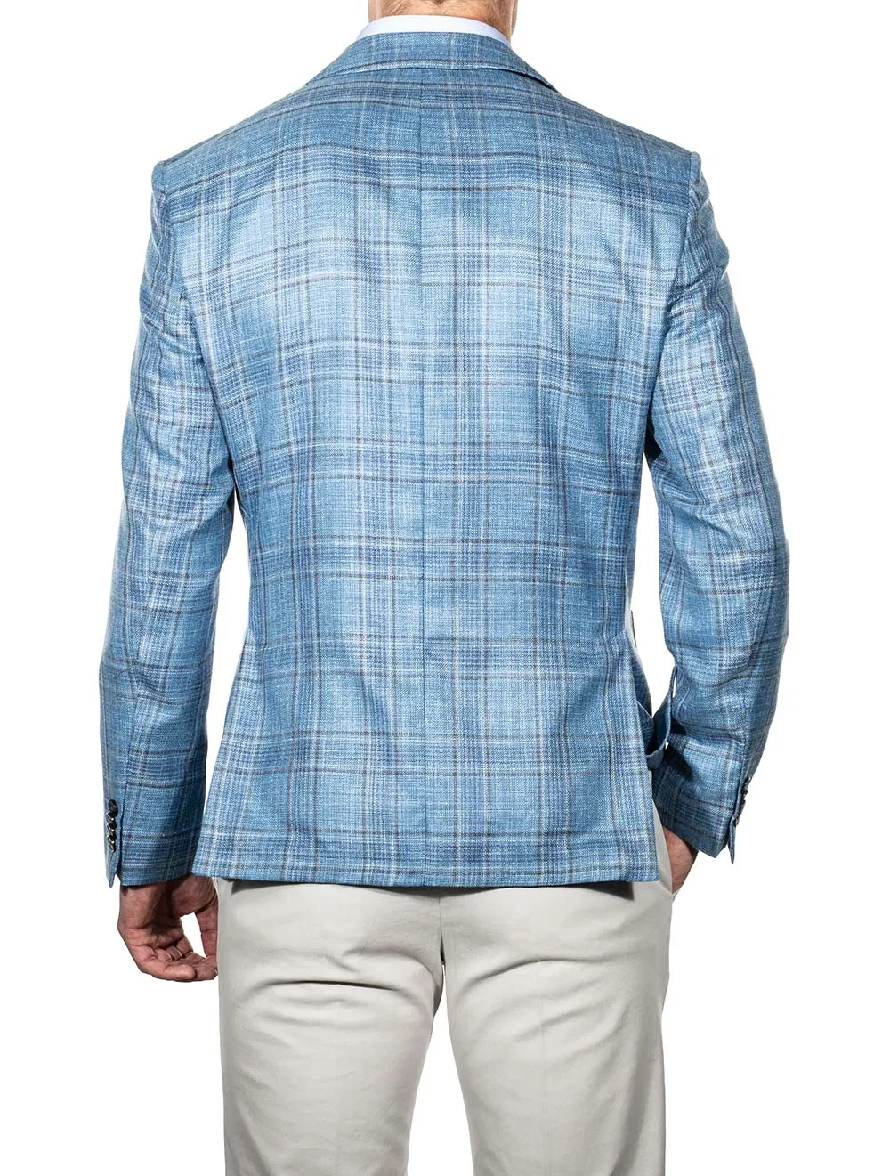 Wool Silk Linen Check Jacket Blue