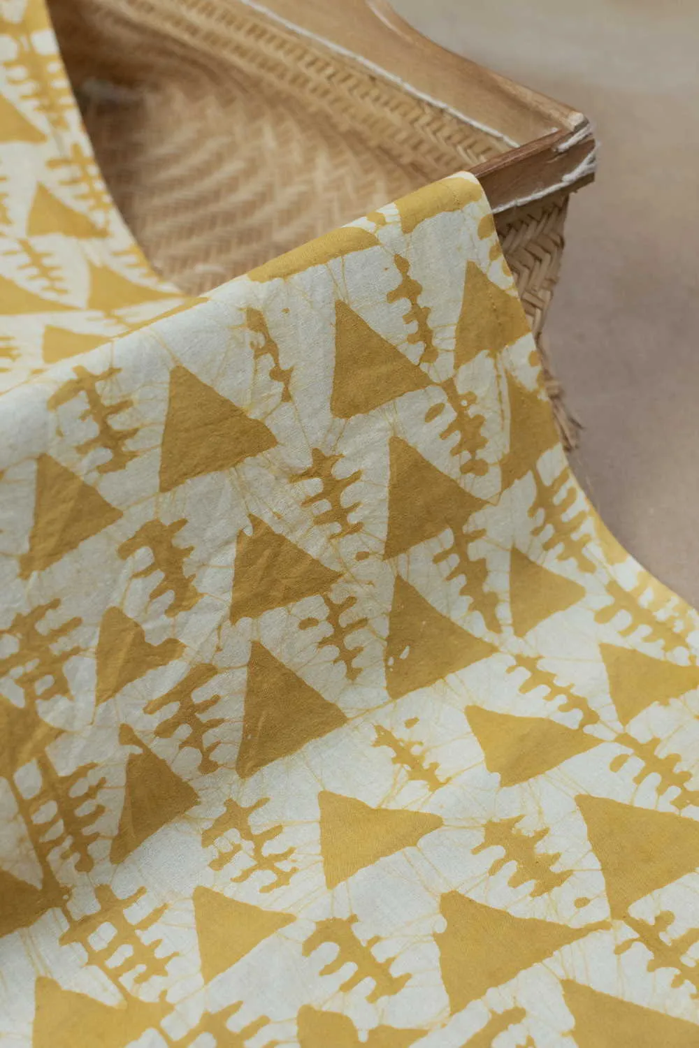 Yellow Triangle - Cream Bagru Cotton Fabric