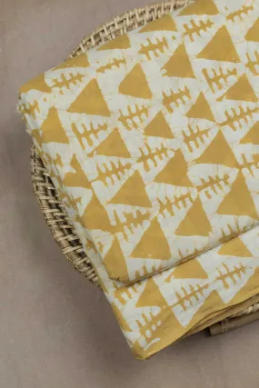 Yellow Triangle - Cream Bagru Cotton Fabric