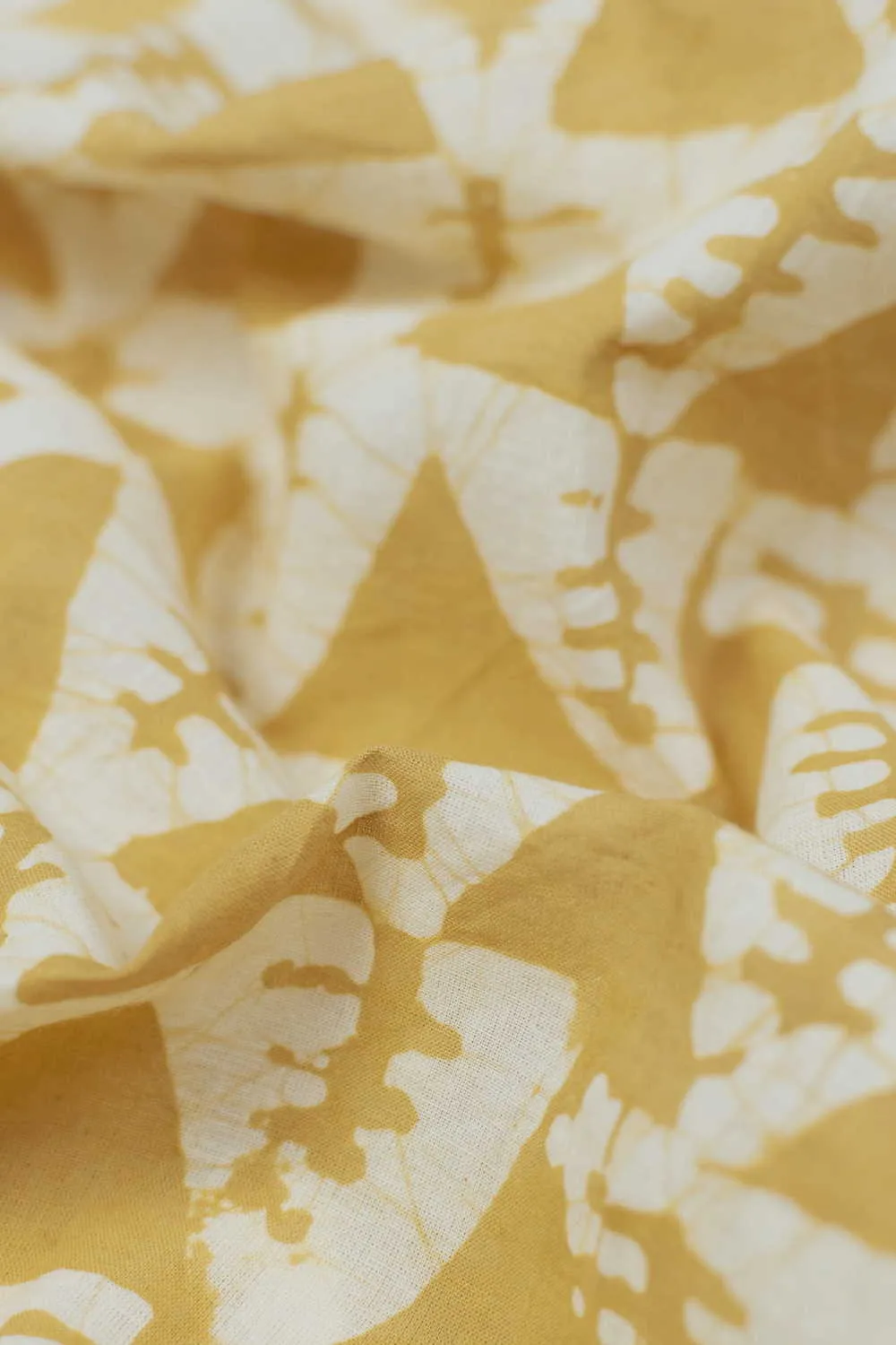 Yellow Triangle - Cream Bagru Cotton Fabric